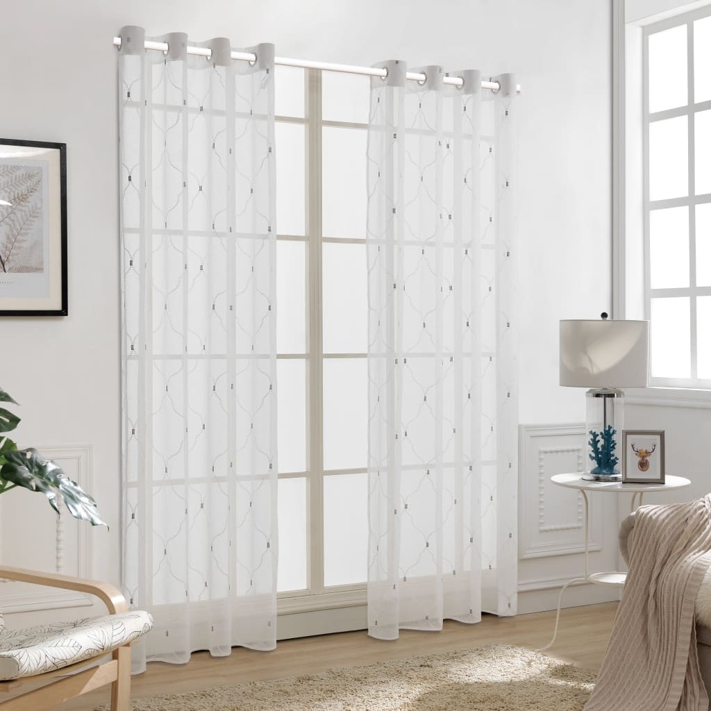 Glasgordijnen Geborduurd 140X225 Cm Wit 2 St