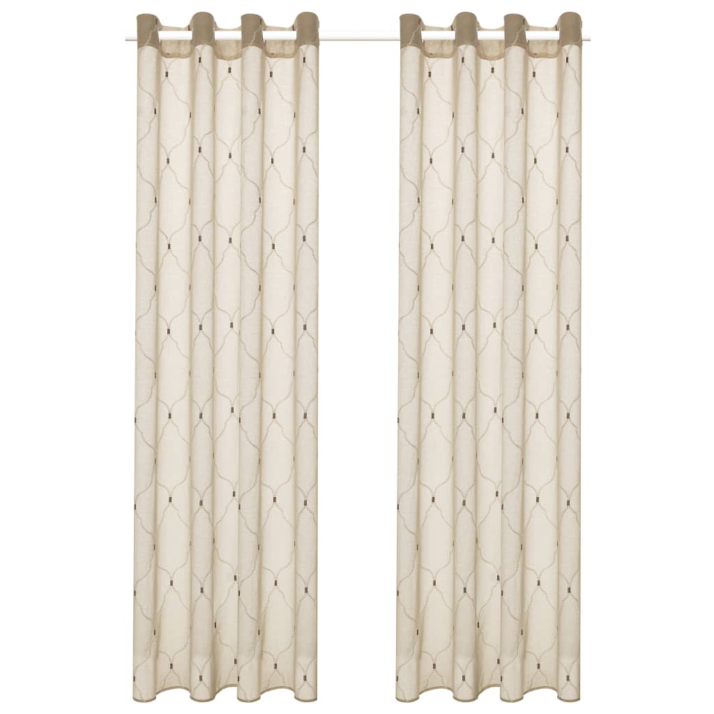 Glasgordijnen Geborduurd 140X175 Cm Beige 2 St