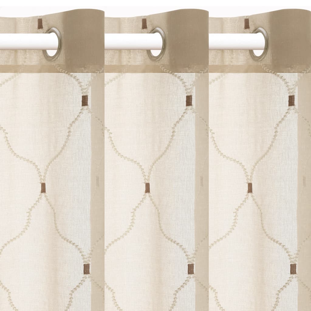 Glasgordijnen Geborduurd 140X175 Cm Beige 2 St