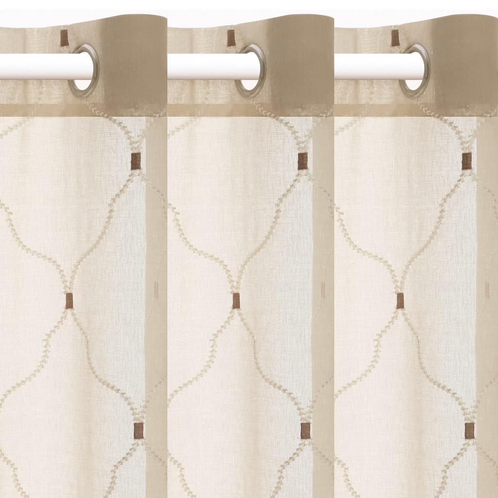 Glasgordijnen Geborduurd 140X245 Cm Beige 2 St