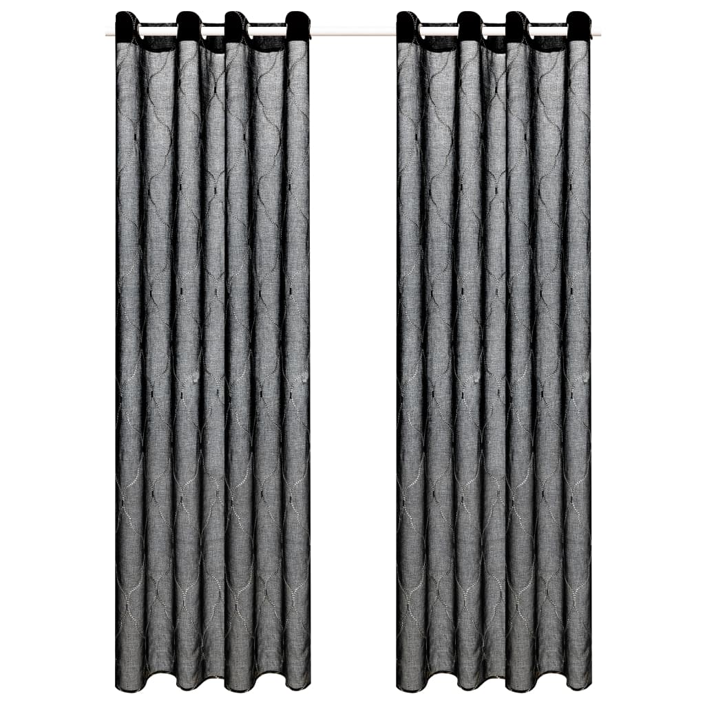 Glasgordijnen Geborduurd 140X225 Cm Zwart 2 St