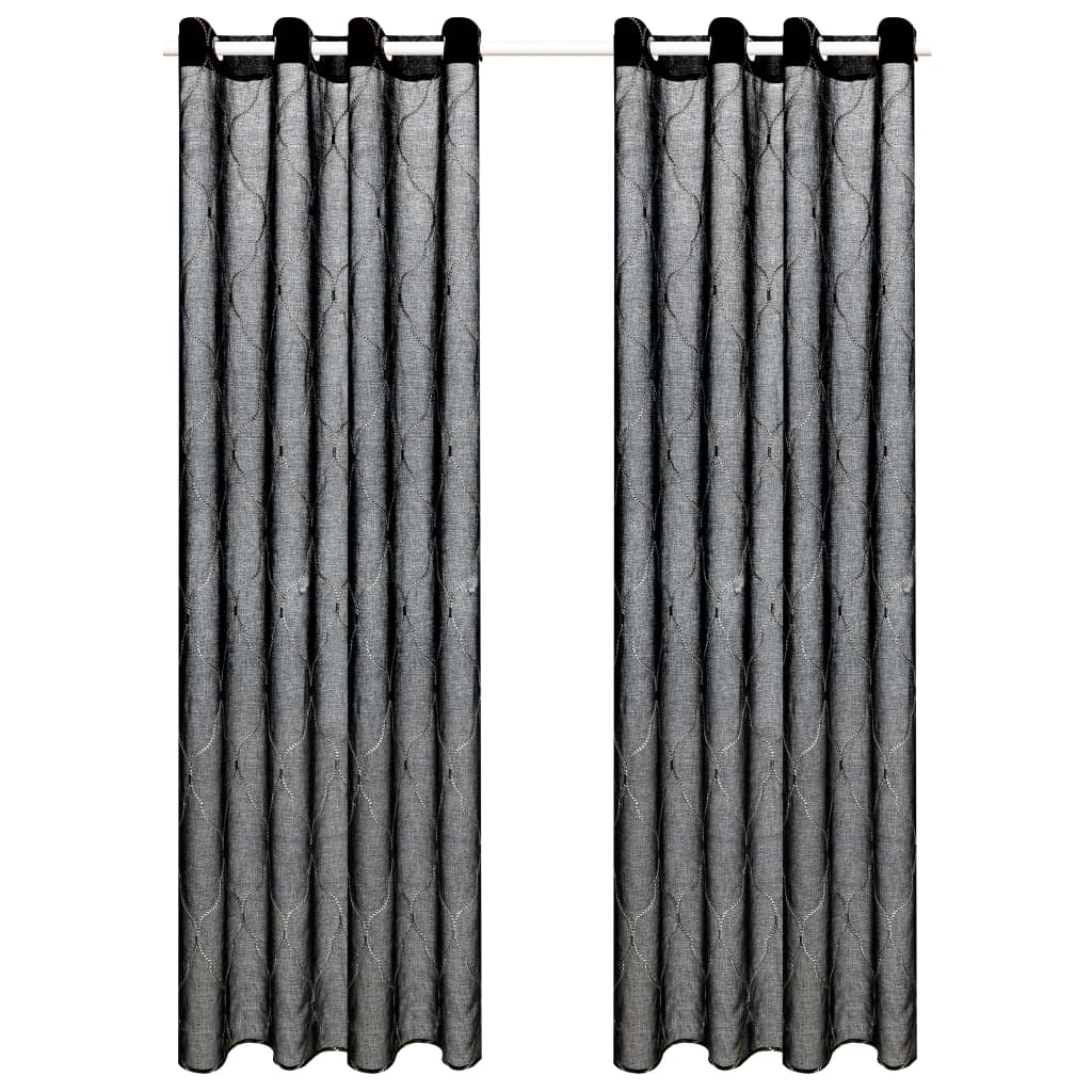 Glasgordijnen Geborduurd 140X245 Cm Zwart 2 St