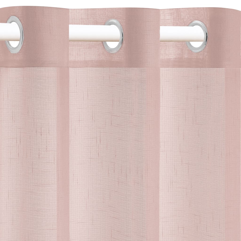 Glasgordijnen Linnen-Look 140X175 Cm Roze 2 St