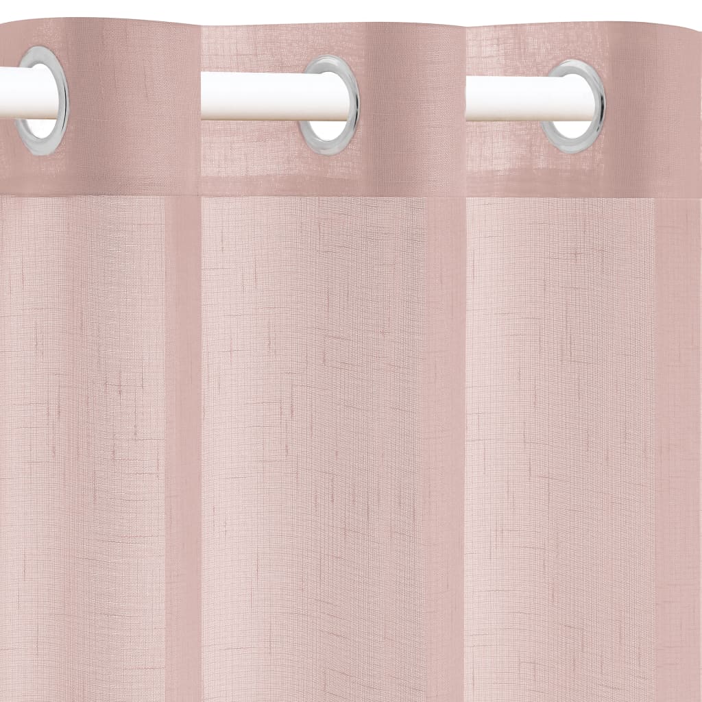Glasgordijnen Linnen-Look 140X225 Cm Roze 2 St
