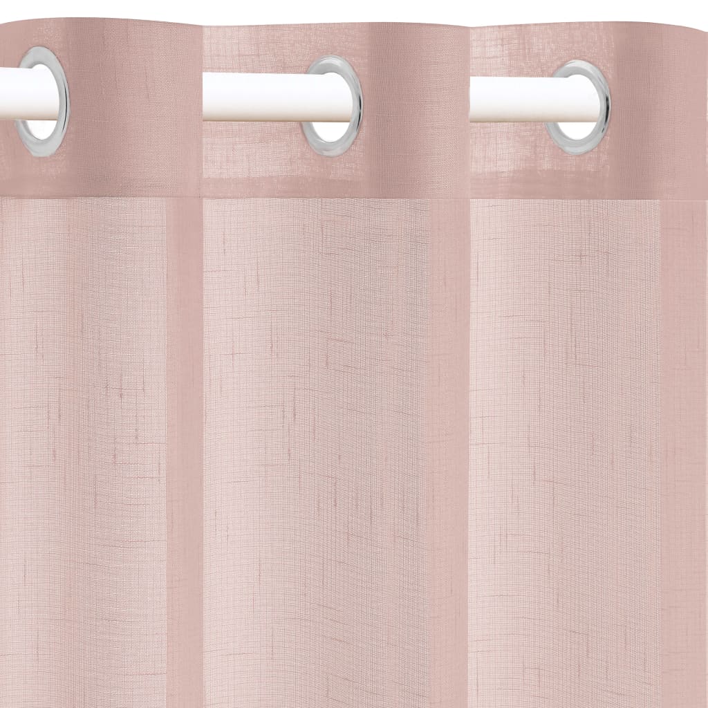 Glasgordijnen Linnen-Look 140X245 Cm Roze 2 St