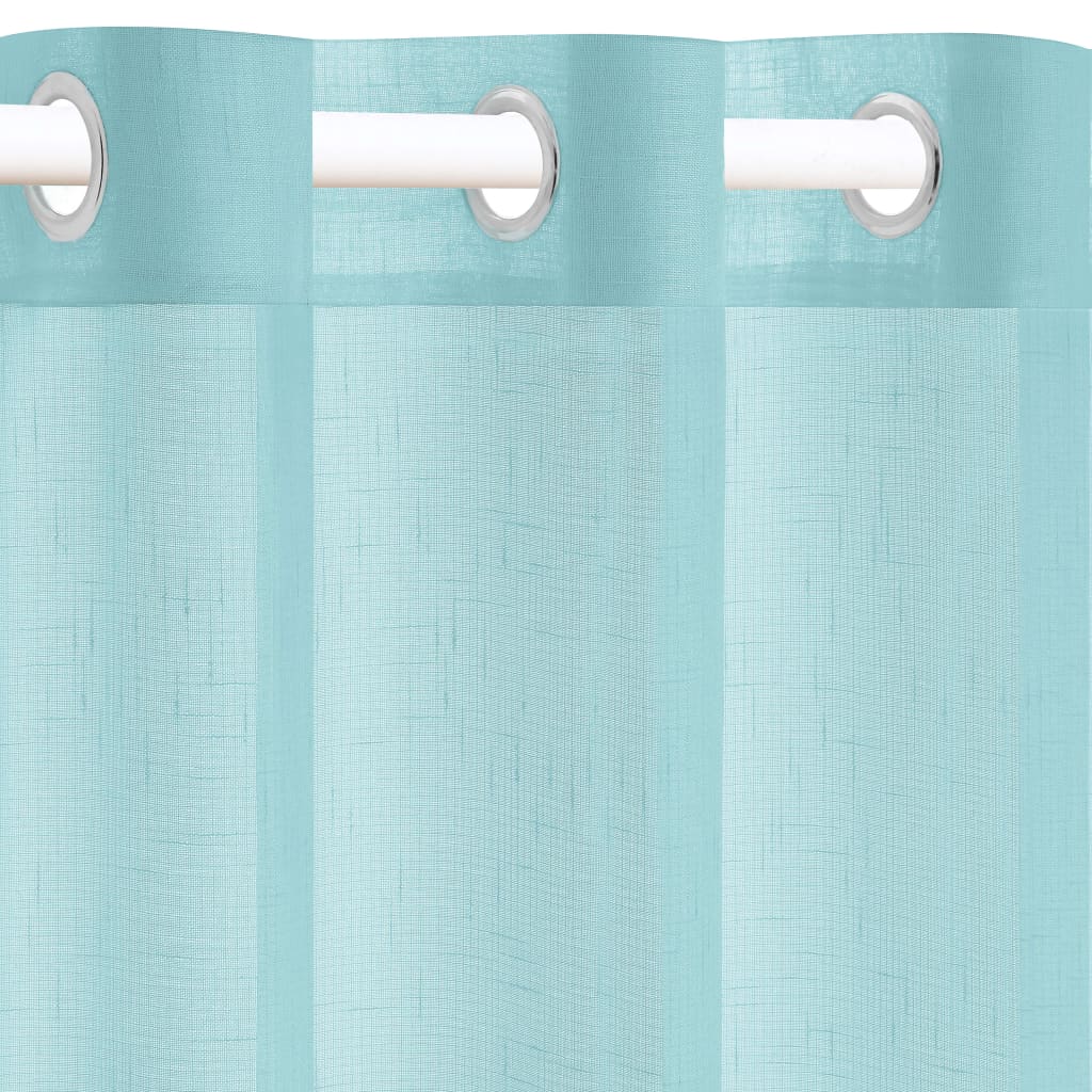 Glasgordijnen Linnen-Look 140X175 Cm Turquoise 2 St