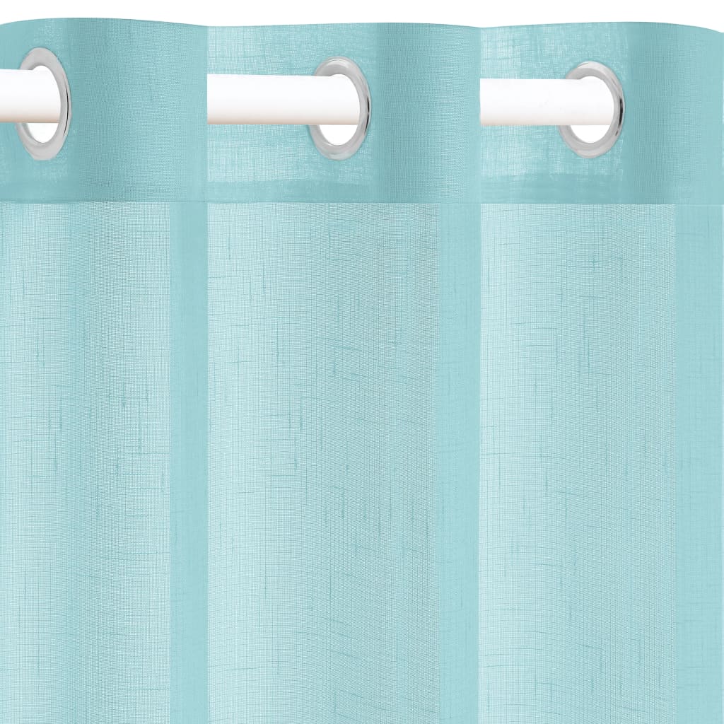 Glasgordijnen Linnen-Look 140X225 Cm Turquoise 2 St