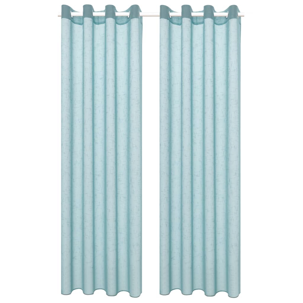 Glasgordijnen Linnen-Look 140X245 Cm Turquoise 2 St