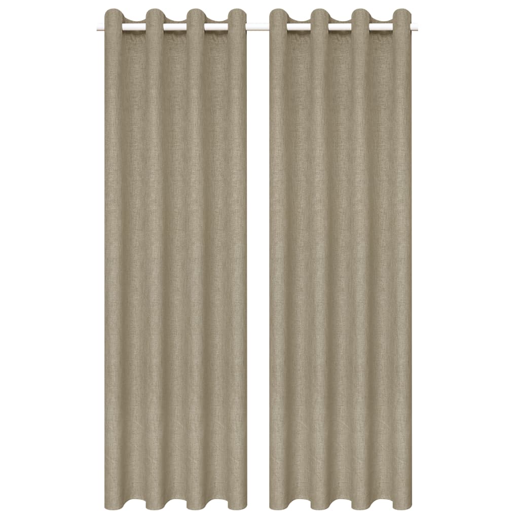Gordijnen Linnen-Look Verduisterend 140X245 Cm Beige 2 St