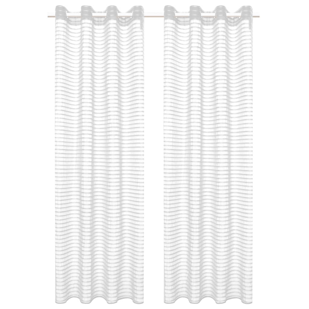 Glasgordijnen Geweven Gestreept 140X175 Cm Wit 2 St