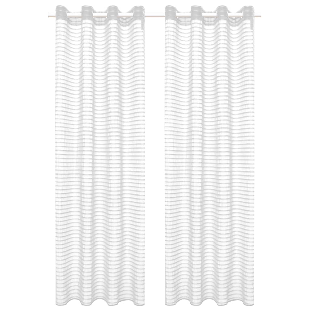 Glasgordijnen Geweven Gestreept 140X225 Cm Wit 2 St