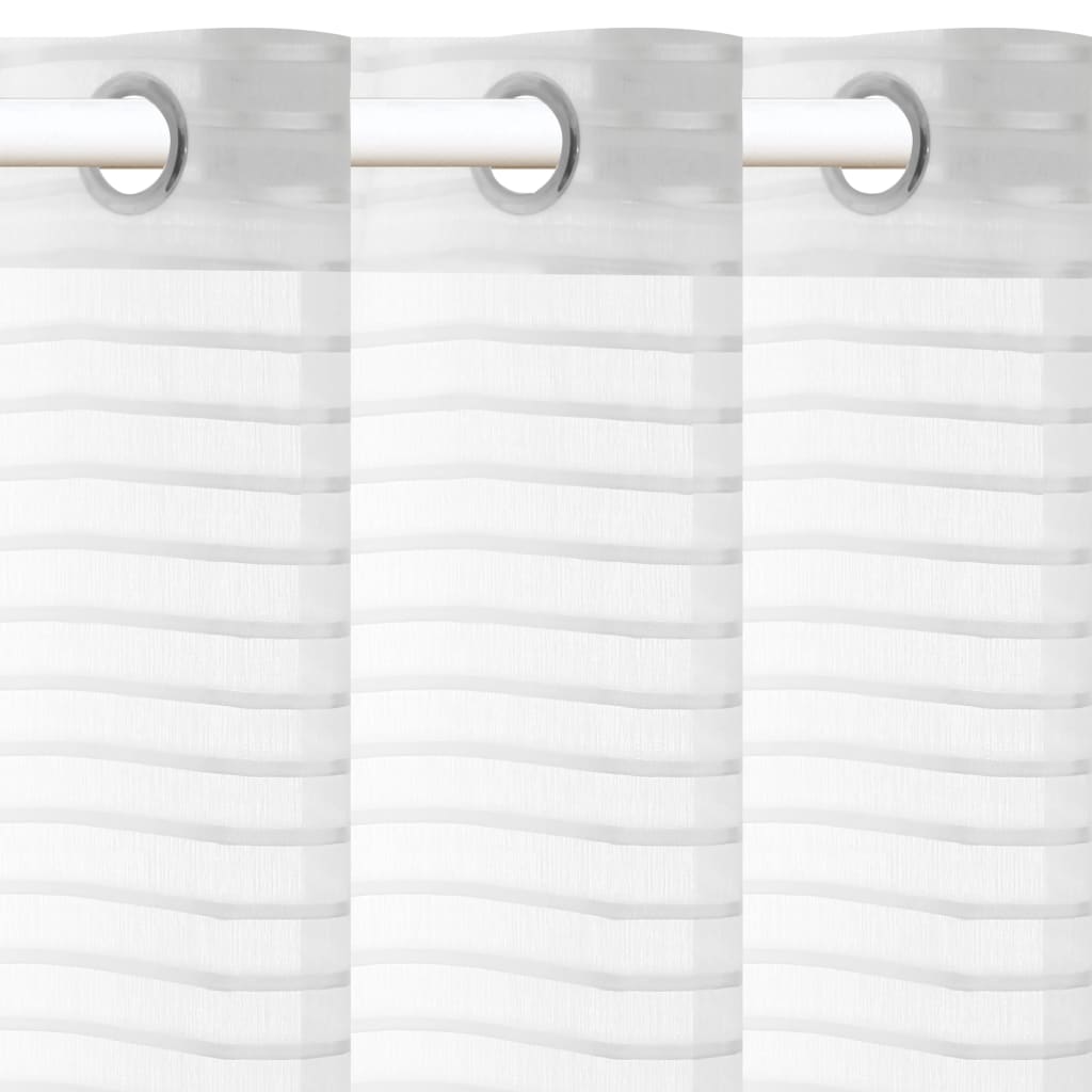 Glasgordijnen Geweven Gestreept 140X225 Cm Wit 2 St