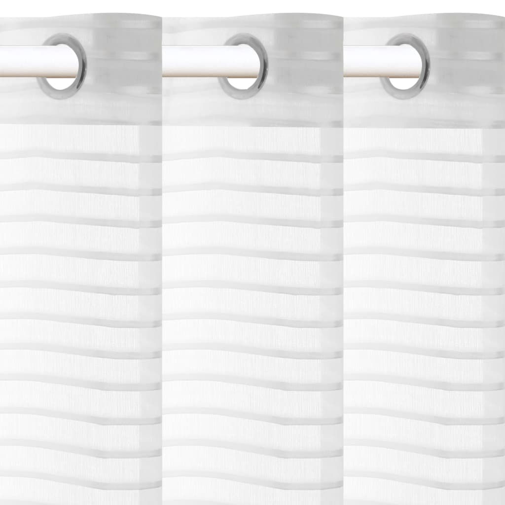 Glasgordijnen Geweven Gestreept 140X245 Cm Wit 2 St