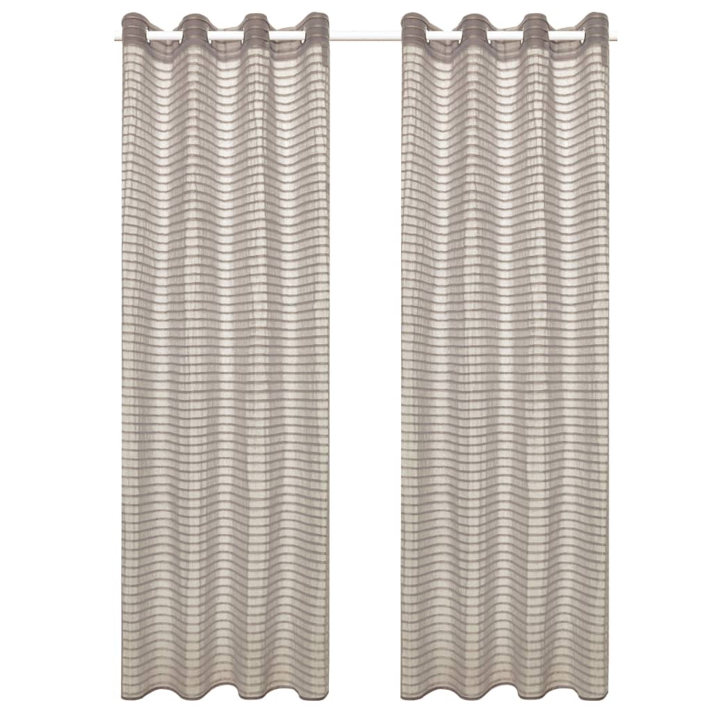 Glasgordijnen Geweven Gestreept 140X175 Cm Beige 2 St