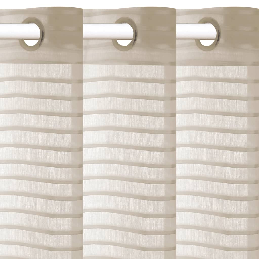 Glasgordijnen Geweven Gestreept 140X175 Cm Beige 2 St
