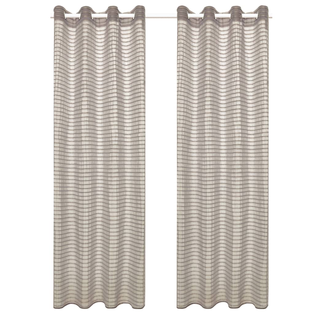 Glasgordijnen Geweven Gestreept 140X225 Cm Beige 2 St