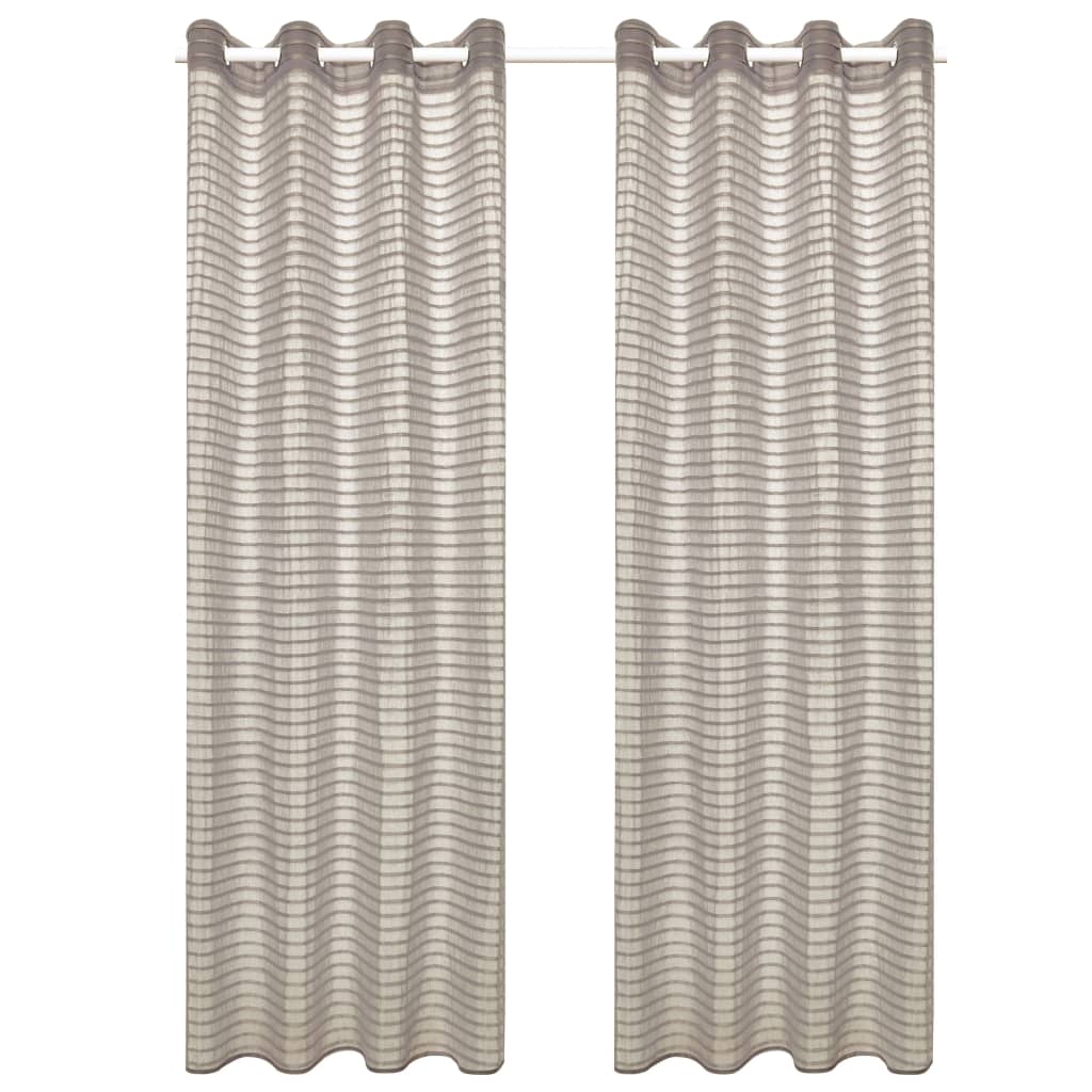 Glasgordijnen Geweven Gestreept 140X245 Cm Beige 2 St