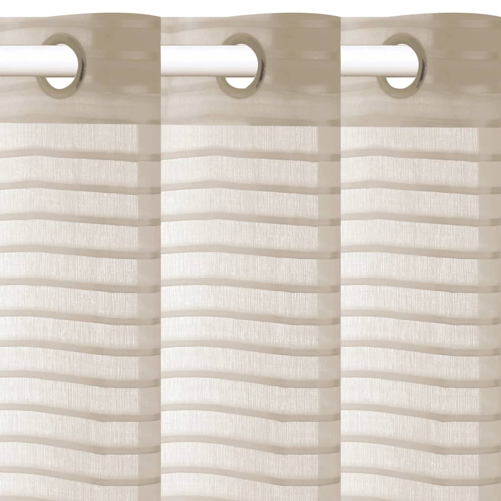 Glasgordijnen Geweven Gestreept 140X245 Cm Beige 2 St