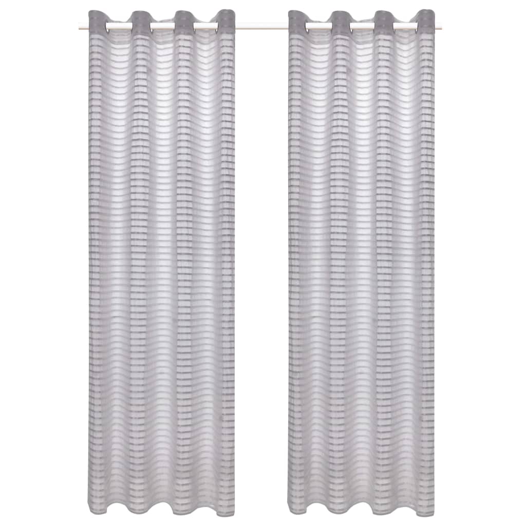 Glasgordijnen Geweven Gestreept 140X225 Cm Grijs 2 St