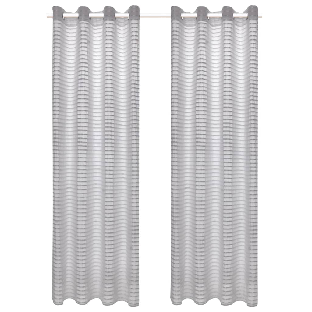 Glasgordijnen Geweven Gestreept 140X245 Cm Grijs 2 St