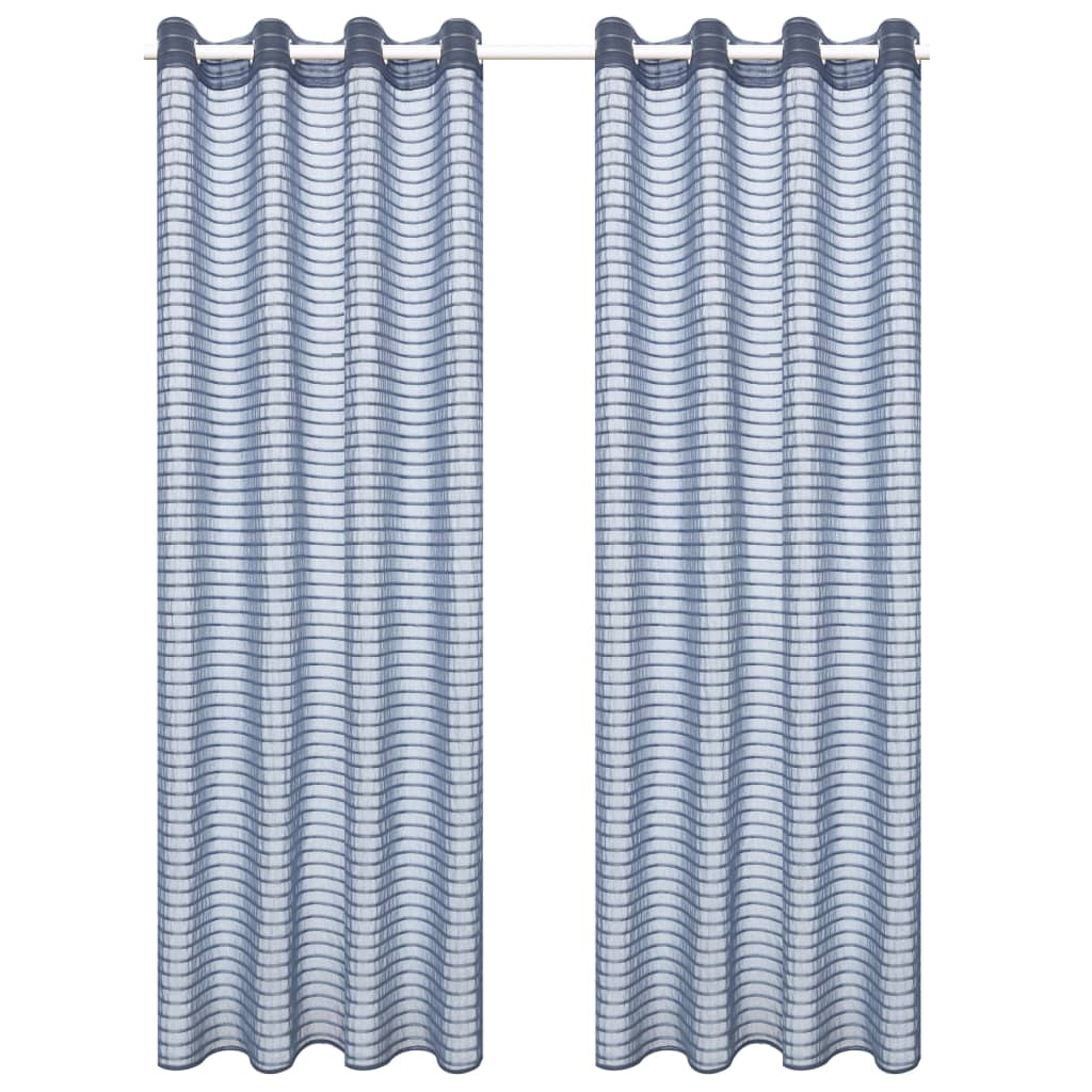Glasgordijnen Geweven Gestreept 140X175 Cm Staalgrijs 2 St