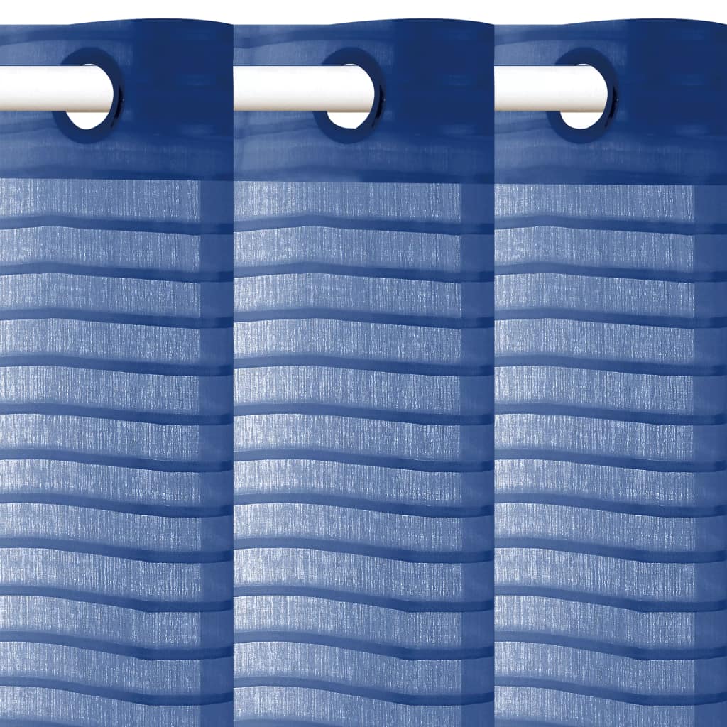 Glasgordijnen Geweven Gestreept 140X175 Cm Blauw 2 St