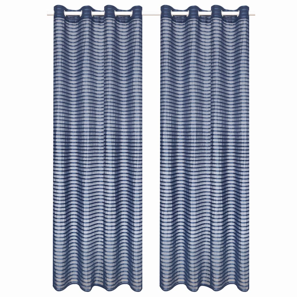 Glasgordijnen Geweven Gestreept 140X225 Cm Blauw 2 St