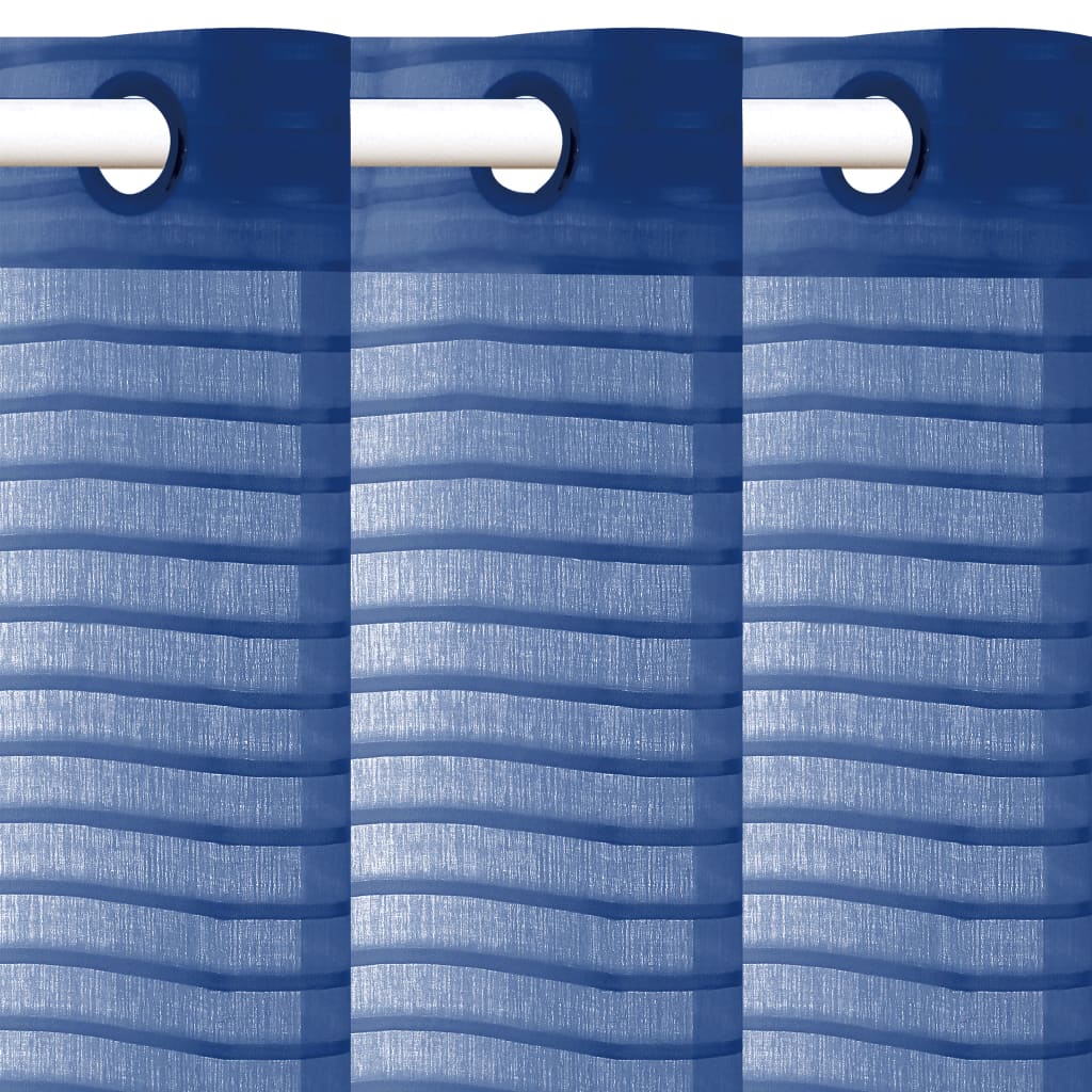 Glasgordijnen Geweven Gestreept 140X225 Cm Blauw 2 St