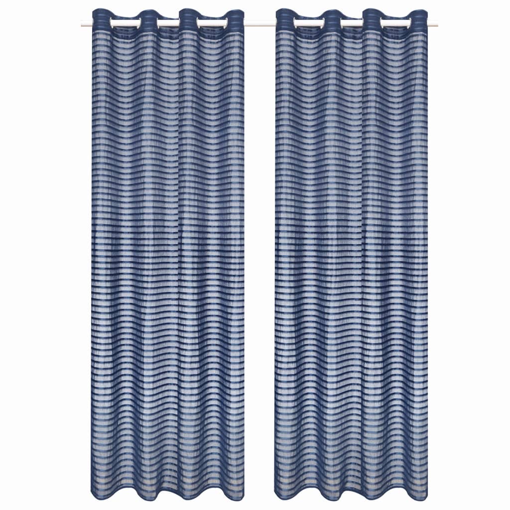 Glasgordijnen Geweven Gestreept 140X245 Cm Blauw 2 St