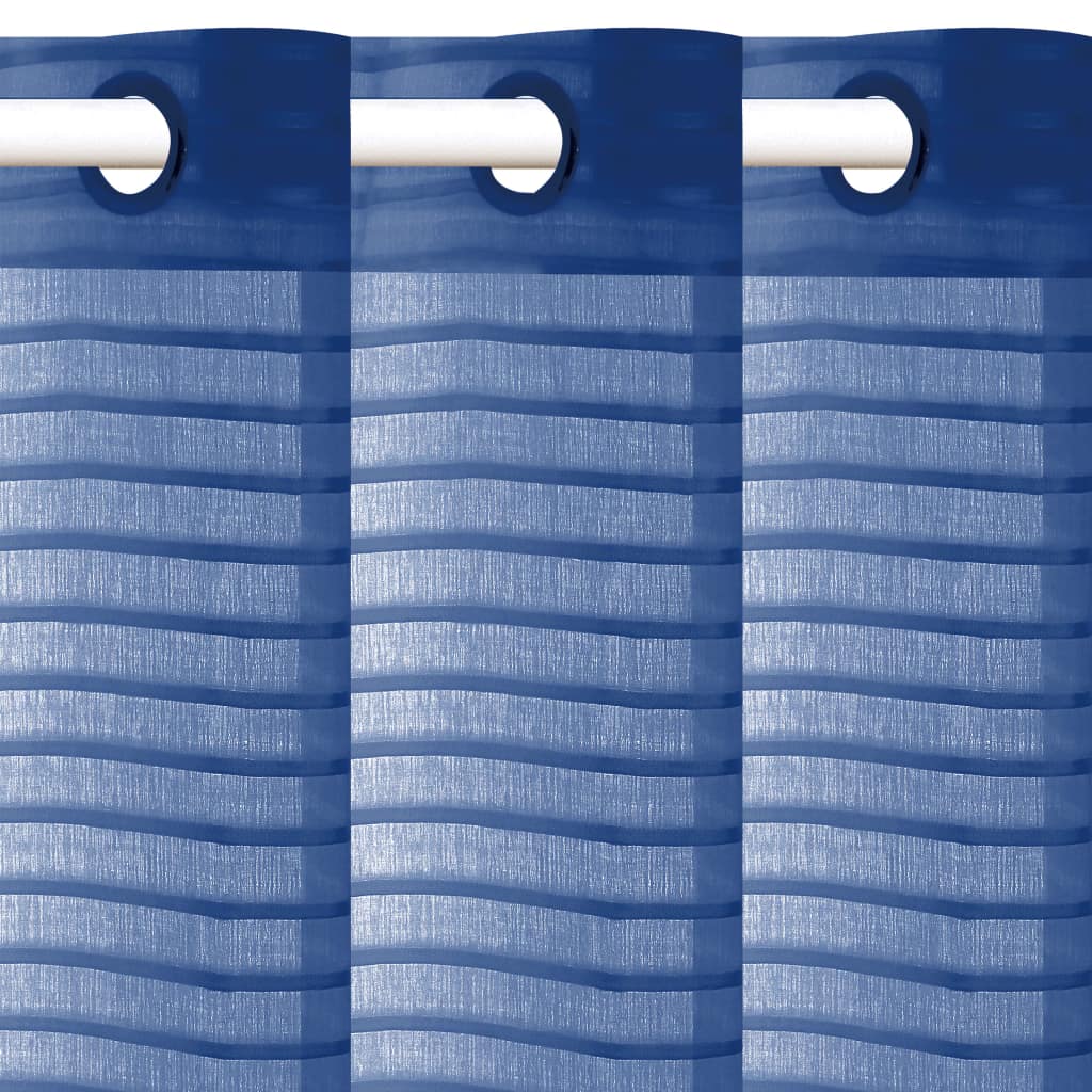 Glasgordijnen Geweven Gestreept 140X245 Cm Blauw 2 St