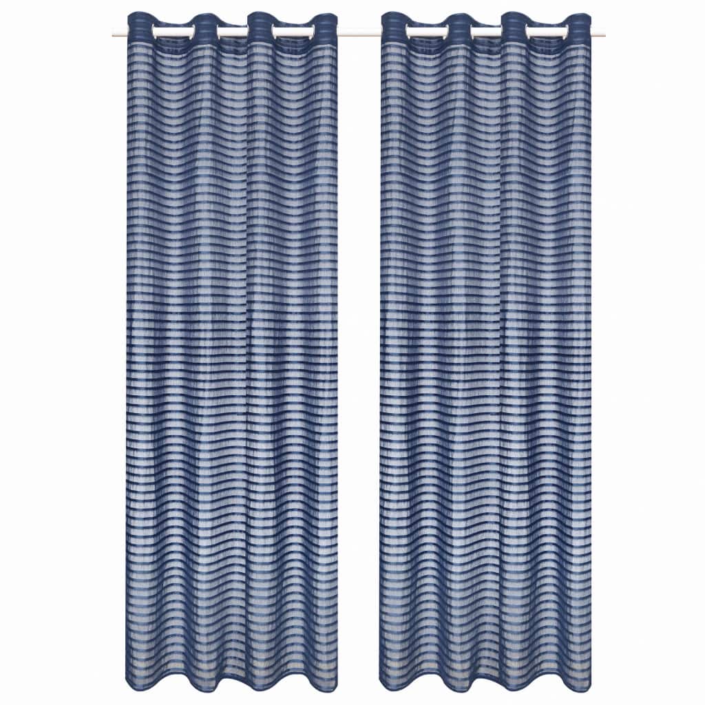 Glasgordijnen Geweven Gestreept 140X245 Cm Blauw 2 St