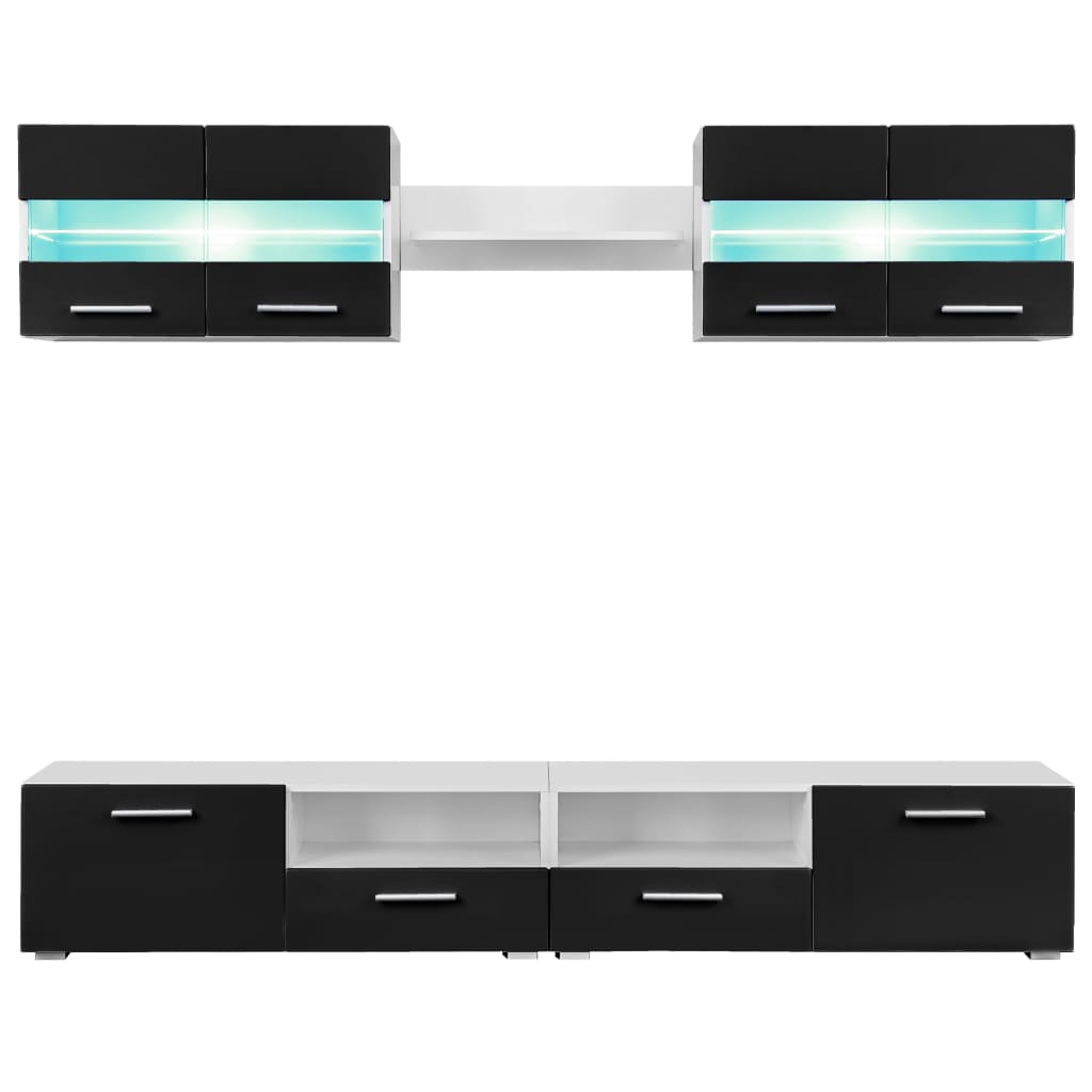 Tv-Wandmeubelset Met Led-Verlichting Hoogglans Zwart 5-Delig