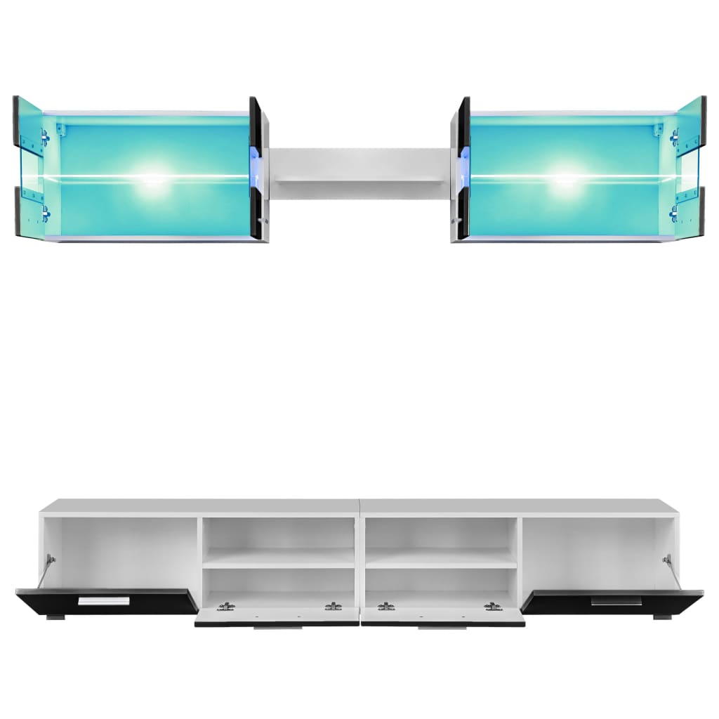 Tv-Wandmeubelset Met Led-Verlichting Hoogglans Zwart 5-Delig