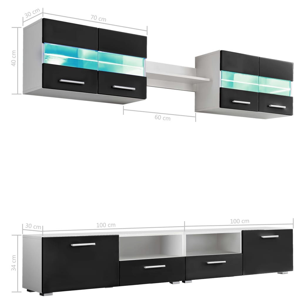 Tv-Wandmeubelset Met Led-Verlichting Hoogglans Zwart 5-Delig
