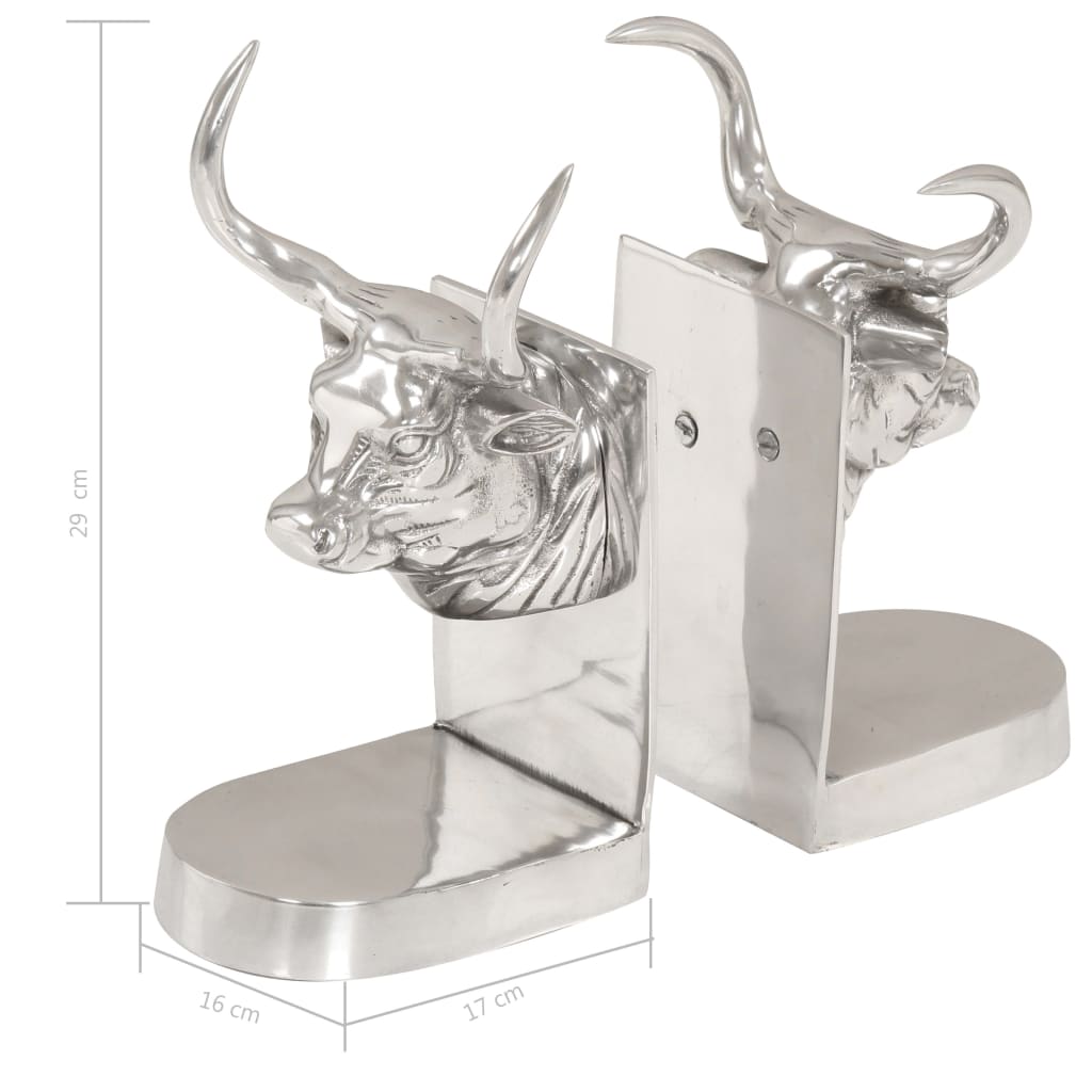 Boekensteunen Met Koeienkop 2 St 17X16X29 Cm Aluminium Zilver