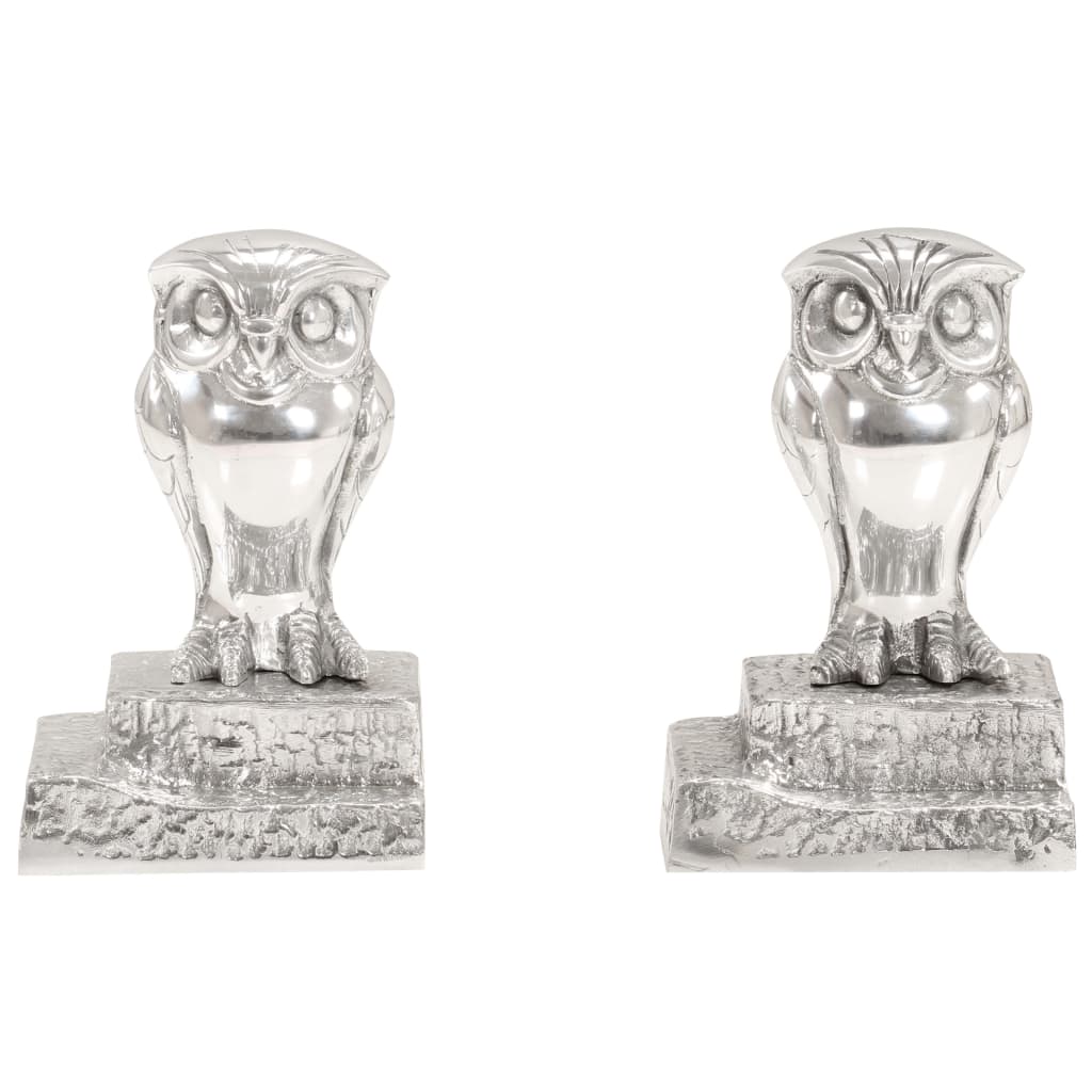 Boekensteunen Met Uil 2 St 13X14,5X19 Cm Aluminium Zilver