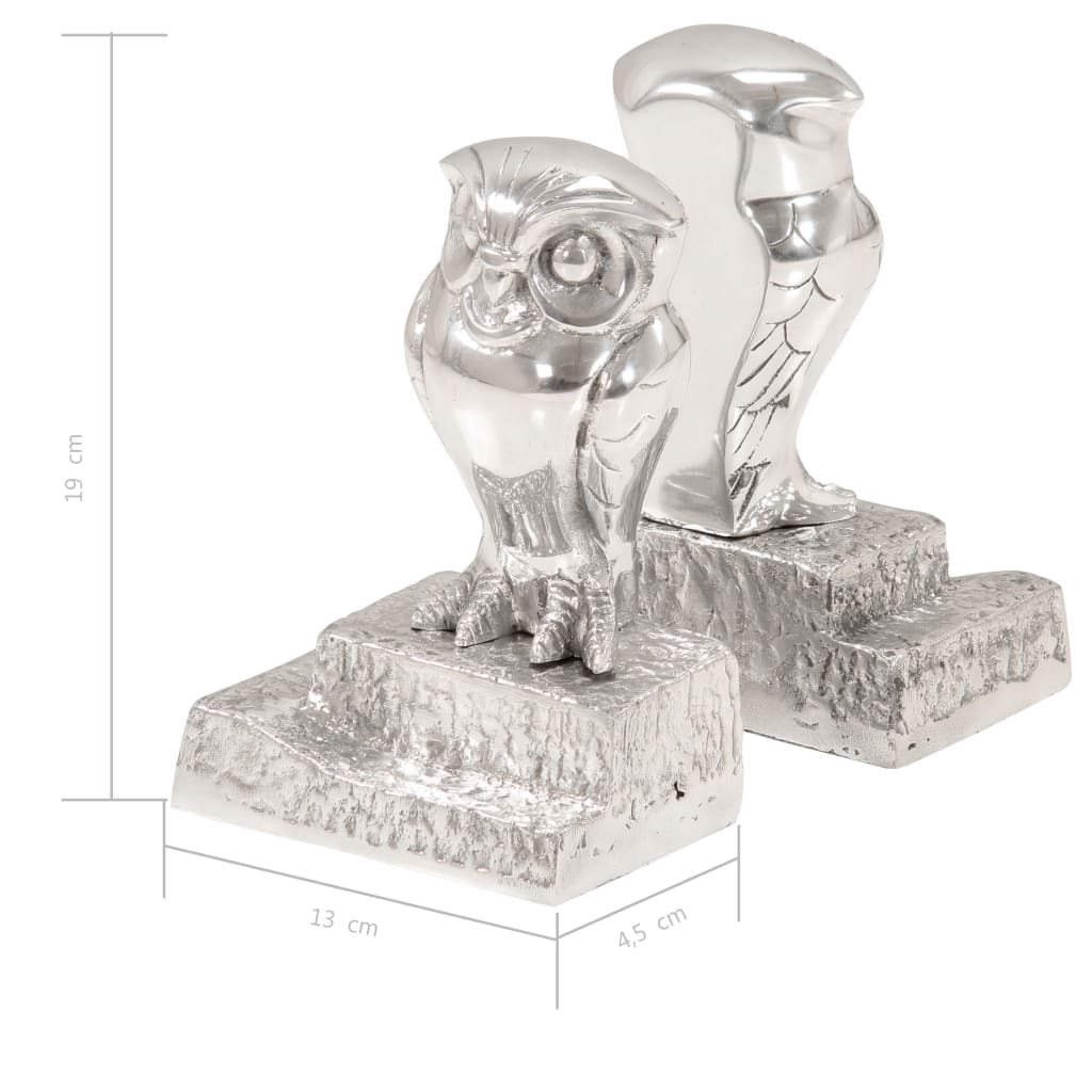 Boekensteunen Met Uil 2 St 13X14,5X19 Cm Aluminium Zilver