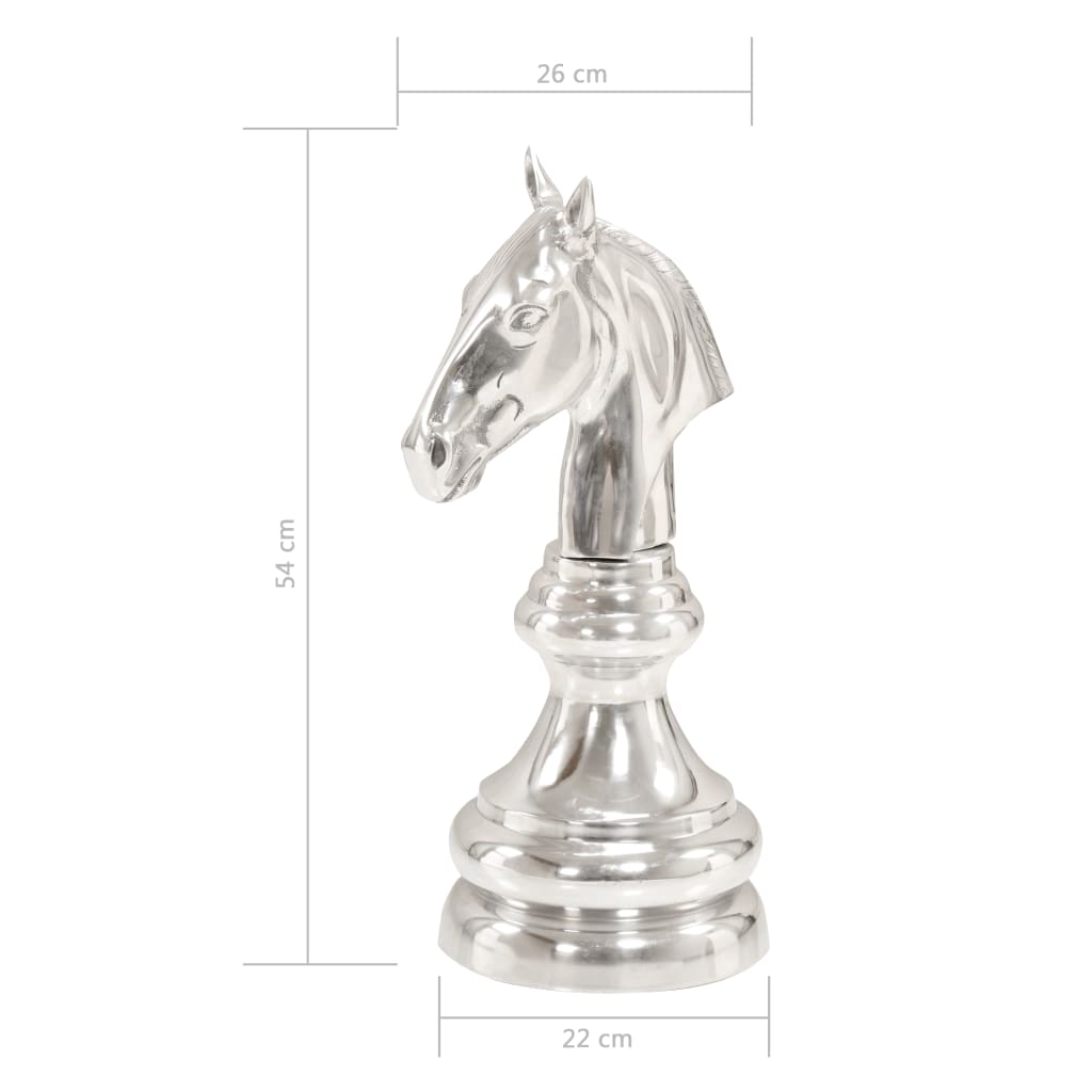 Schaakpaard Beeld 54 Cm Massief Aluminium Zilver