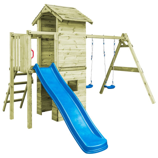 Speelhuis Met Ladder, Glijbaan En Schommels 390X353X268 Cm Hout