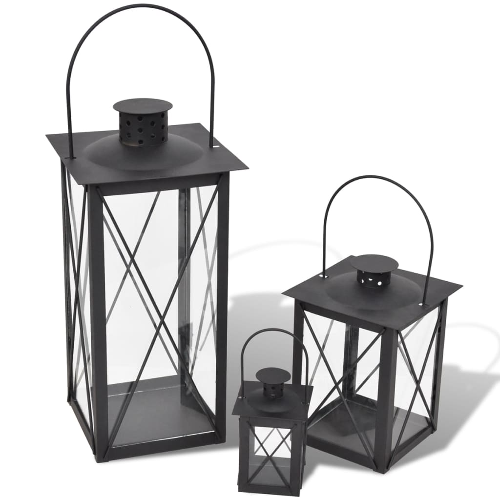 Kaarsenhouder Set Vierkant Zwart (3 Stuks)