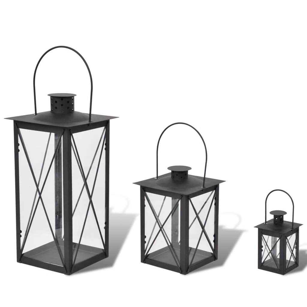 Kaarsenhouder Set Vierkant Zwart (3 Stuks)