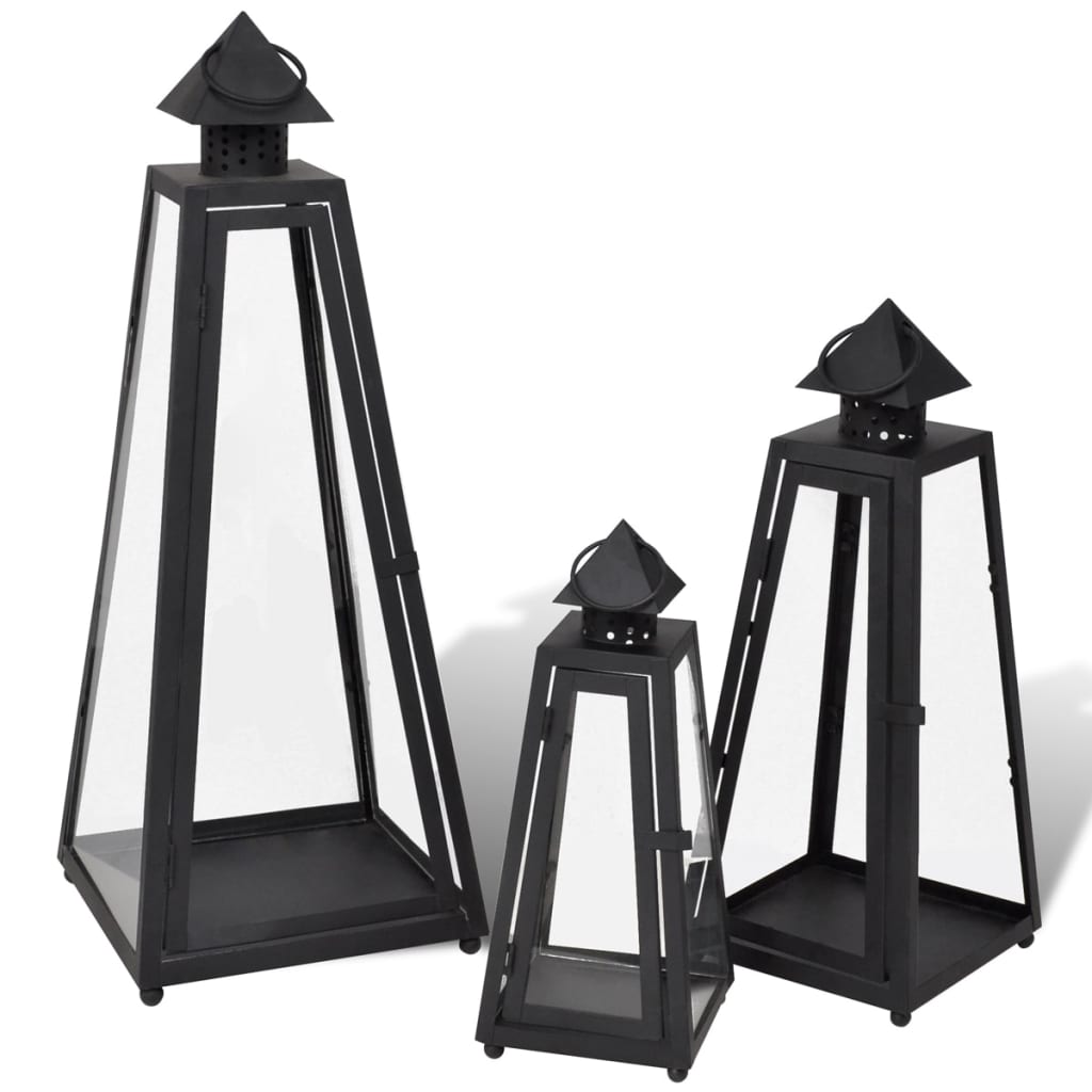 Kaarsenhouders Set Piramide Zwart (3 Stuks)