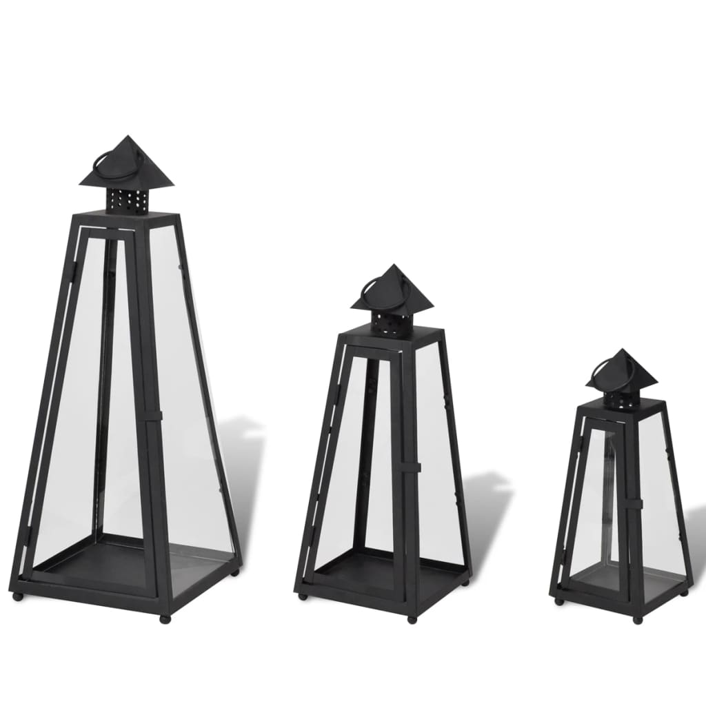Kaarsenhouders Set Piramide Zwart (3 Stuks)