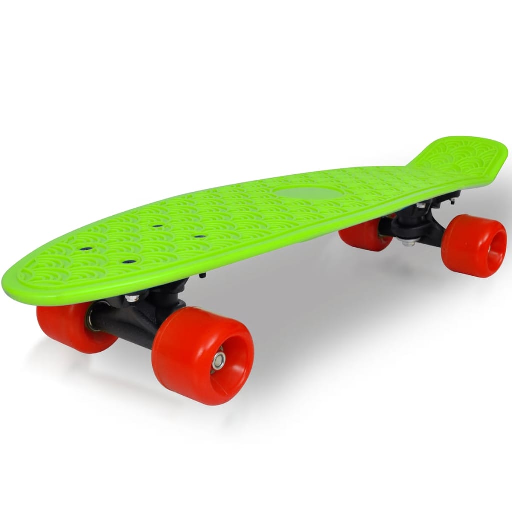 Retro Pennyboard Met Groene Bovenkant En Rode Wielen 6,1"