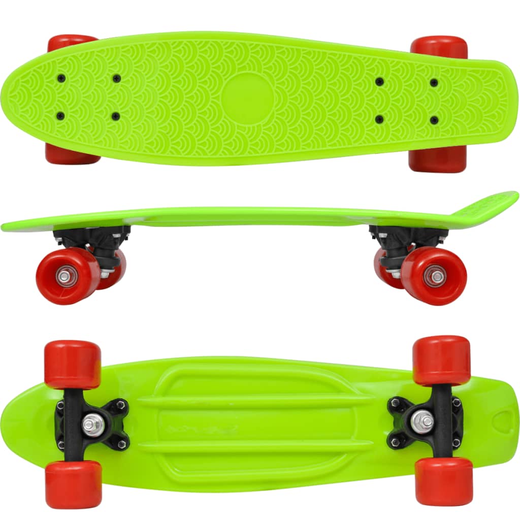 Retro Pennyboard Met Groene Bovenkant En Rode Wielen 6,1"