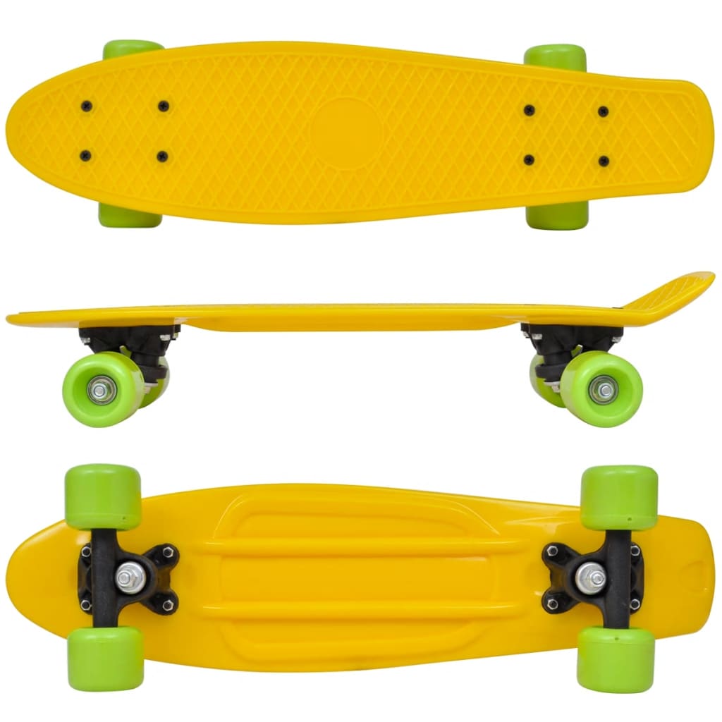 Retro Pennyboard Met Gele Bovenkant En Groene Wielen 6,1"