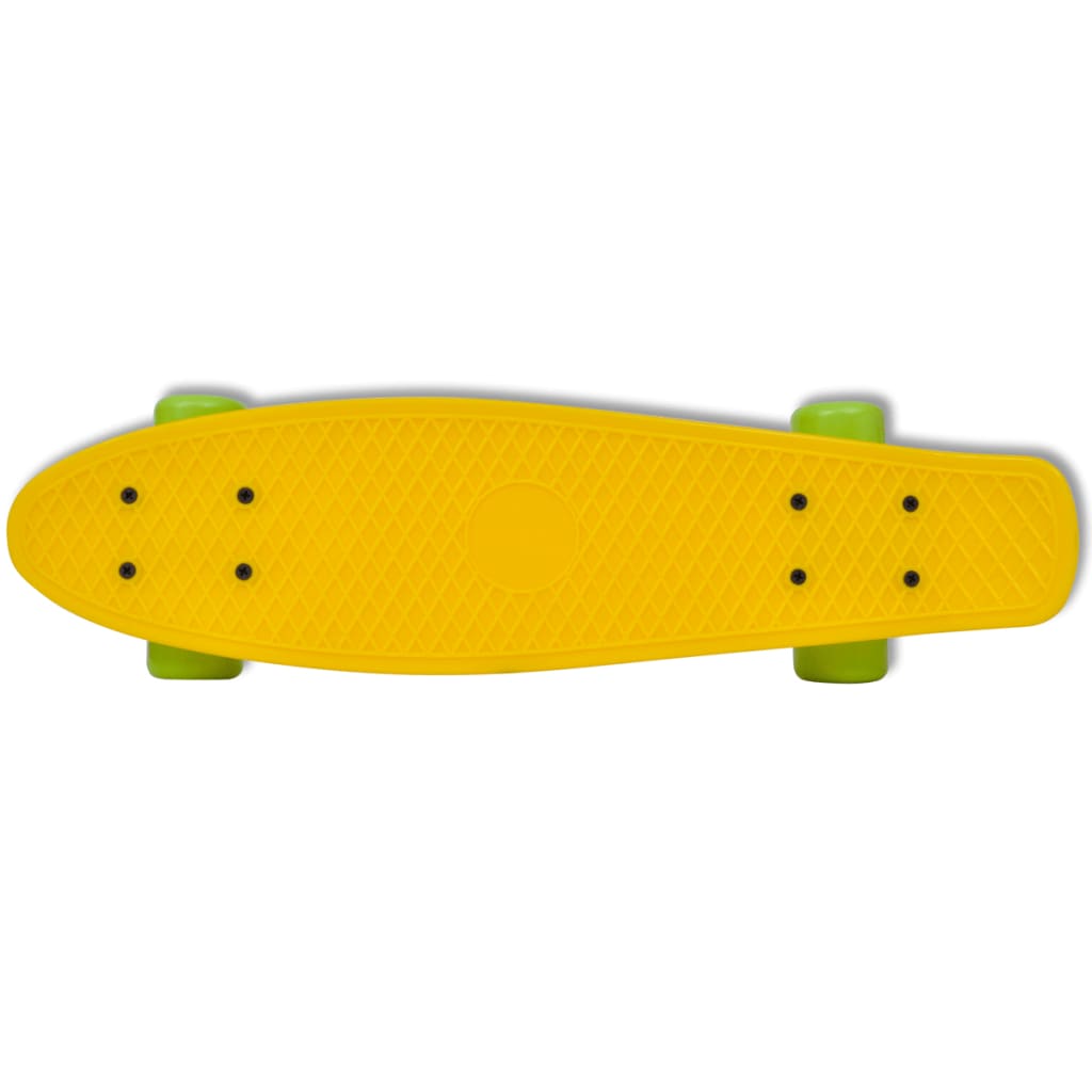 Retro Pennyboard Met Gele Bovenkant En Groene Wielen 6,1"