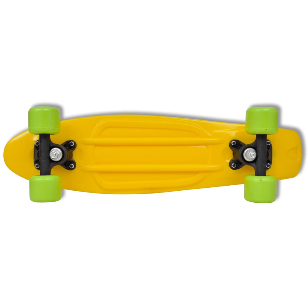 Retro Pennyboard Met Gele Bovenkant En Groene Wielen 6,1"