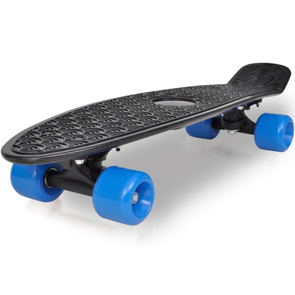 Retro Pennyboard Met Zwarte Bovenkant En Blauwe Wielen 6,1"
