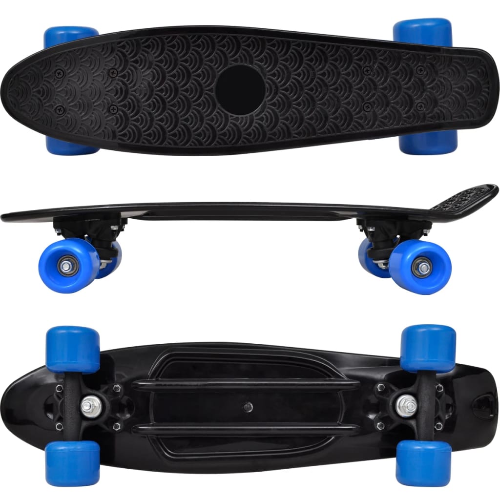 Retro Pennyboard Met Zwarte Bovenkant En Blauwe Wielen 6,1"